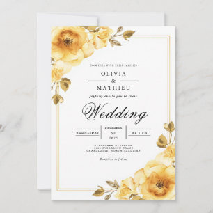 Golden Floral Accent Wedding Invitation