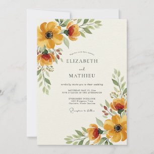 Golden Floral Autumn Romance Wedding Invitation