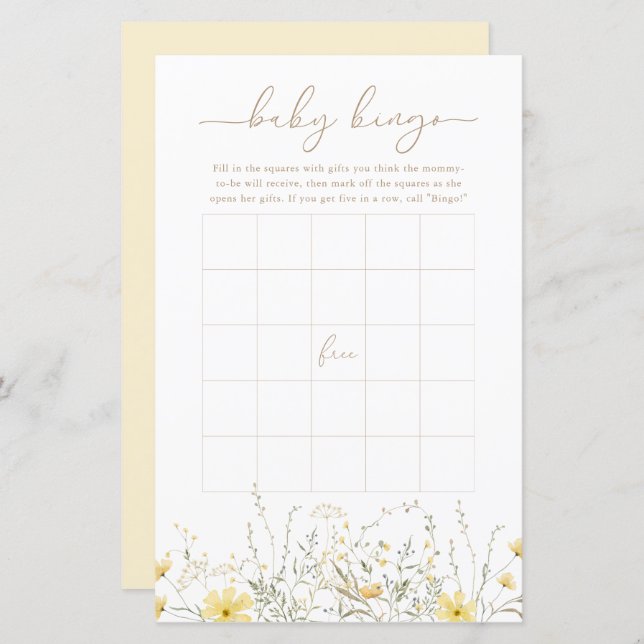 Golden Floral | Baby Bingo Game Card (Front/Back)