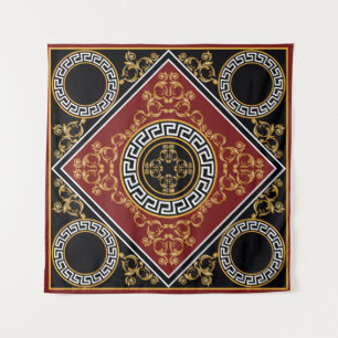 Golden floral baroque element with greek motif on tapestry