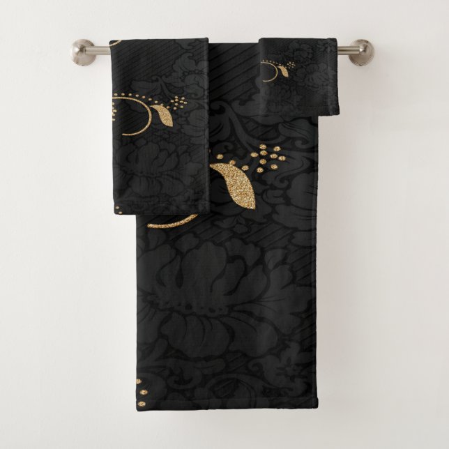 Golden floral bath towel set (Insitu)