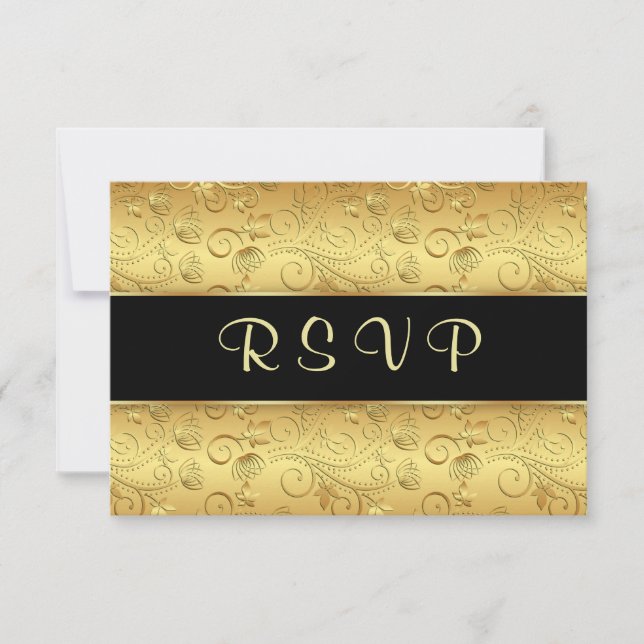 Golden floral black  RSVP (Front)