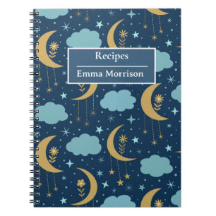 Golden Floral Boho Moon Personalised Recipe Notebook