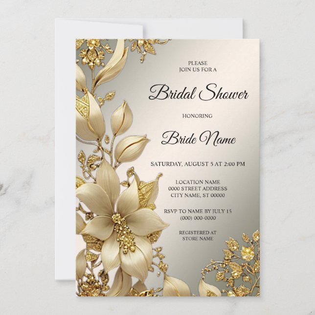 Golden Floral Bridal Shower Invitation (Front)