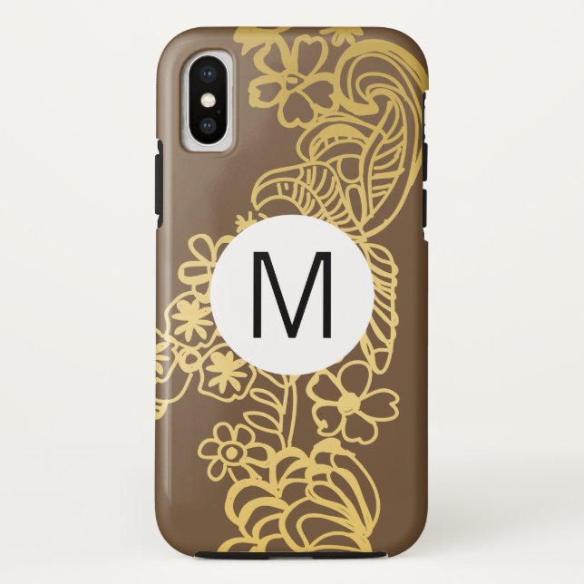 golden floral brown pattern monogram Case-Mate iPhone case (Back)
