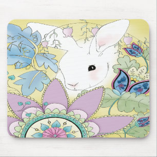 Golden Floral Bunny Mouse Pad