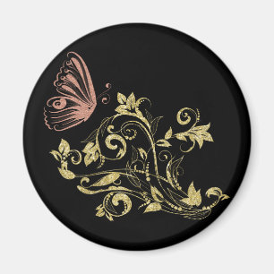 Golden floral butterfly magnet