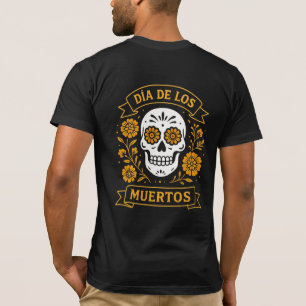Golden Floral Calavera Skull – Día de los Muertos T-Shirt