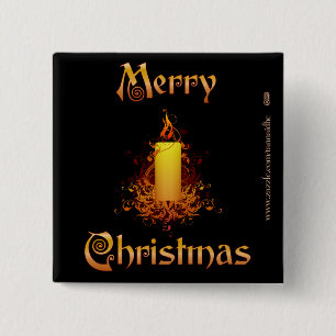 Golden Floral Candle - Merry Christmas 15 Cm Square Badge