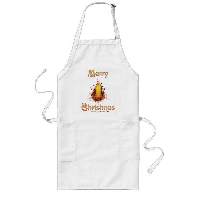 Golden Floral Candle - Merry Christmas Long Apron (Front)