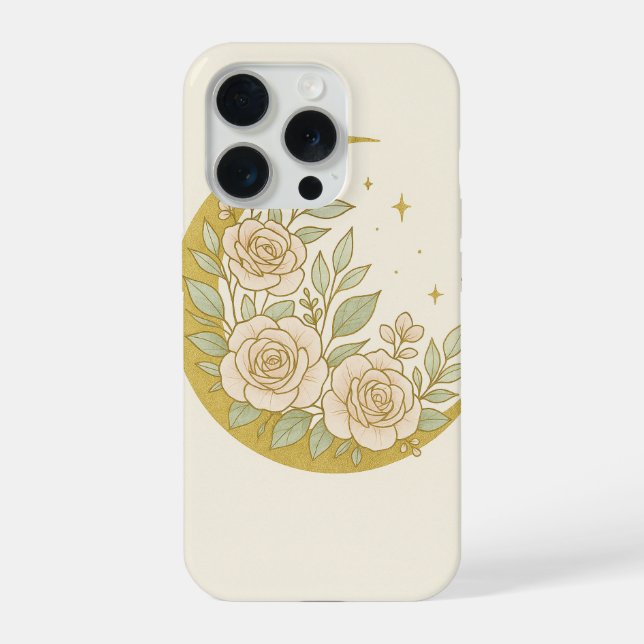 Golden Floral Crescent Moon – Elegant Botanical iPhone Case (Back)