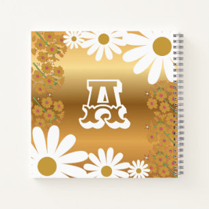 Golden Floral Daisy Notebook with Letter A