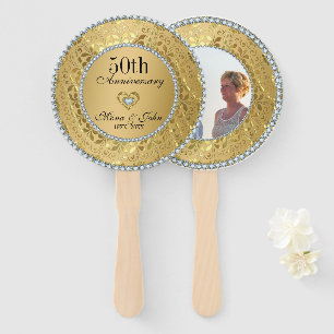 Golden Floral Damask Anniversary Hand Fan