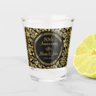 Golden Floral Damask Anniversary Shot Glass