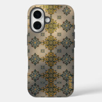 Golden Floral Damask on Grey
