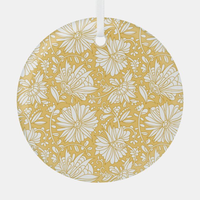 Golden floral doodle, abstract hand-drawn glass tree decoration (Front)