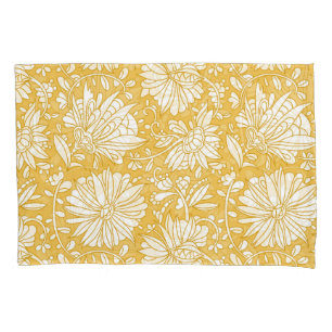 Golden floral doodle, abstract hand-drawn pillowcase
