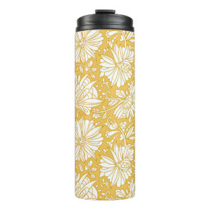 Golden floral doodle, abstract hand-drawn thermal tumbler