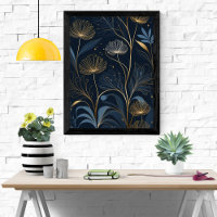 Golden Floral Dreams - Navy Blue & Gold Art
