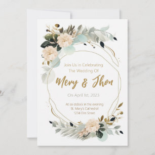 Golden Floral Elegant Neutral Wedding Card