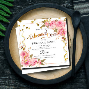 Golden Floral Elegant Rehearsal Dinner Invitation