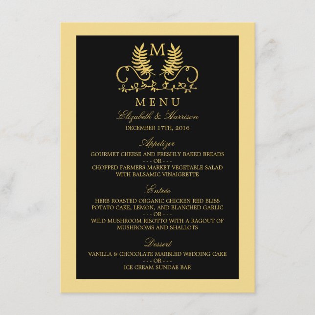 Golden Floral Emblem Wedding Menu (Front)