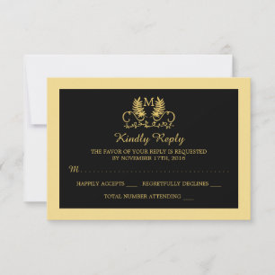 Golden Floral Emblem Wedding RSVP Card
