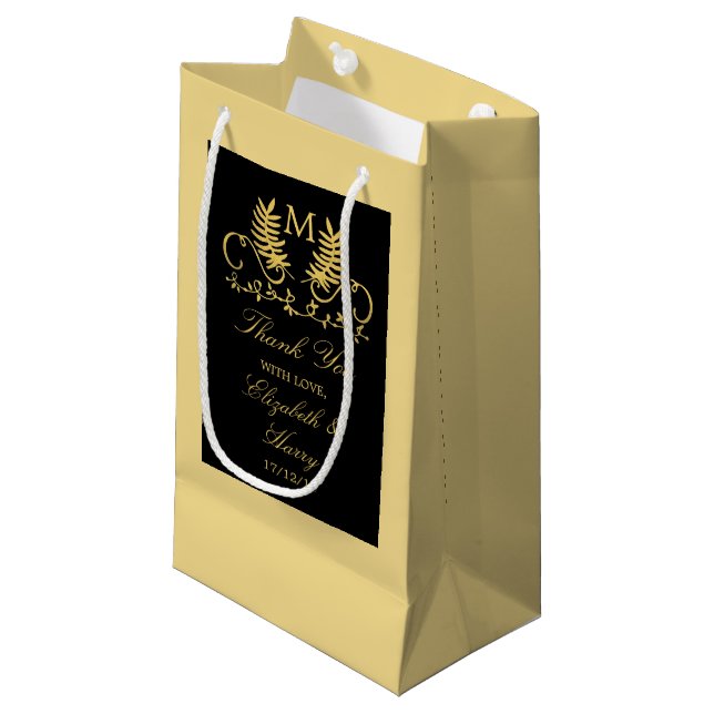 Golden Floral Emblem Wedding Small Gift Bag (Front Angled)