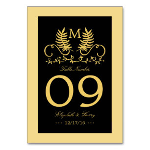 Golden Floral Emblem Wedding Table Number