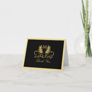 Golden Floral Emblem Wedding Thank You Card