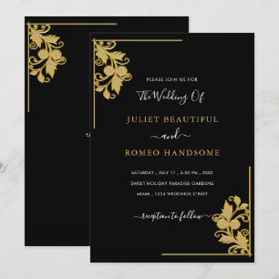 Golden Floral Frame Wedding Invitations Example