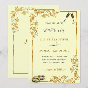 Golden Floral Framed Wedding Invitation Example