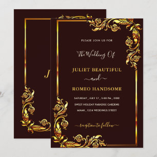 Golden Floral Framed Wedding Invitations Example