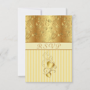 Golden floral, hearts Wedding RSVP Invitation