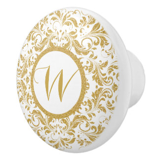 Golden Floral Lace Glitter Texture Ceramic Knob