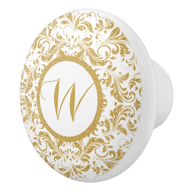 Golden Floral Lace Glitter Texture Ceramic Knob (Right)