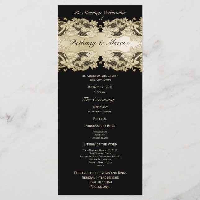 Golden Floral Lace Wedding Program Programme (Front)