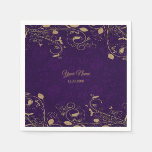 Golden Floral Leaves Purple Wedding Party Modern Napkin