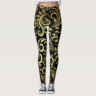 golden floral leggings