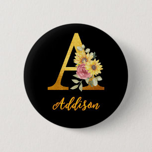 Golden Floral letter A Monogram Wedding Favour 6 Cm Round Badge