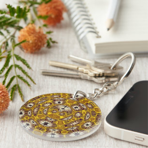 Golden Floral Mandala Boho Pattern Key Ring