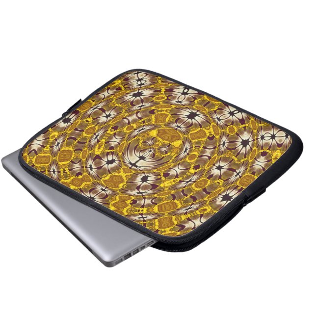 Golden Floral Mandala Boho Pattern Laptop Sleeve (Front Bottom)