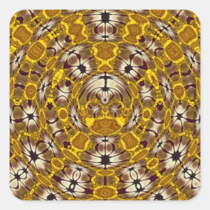 Golden Floral Mandala Boho Pattern Square Sticker