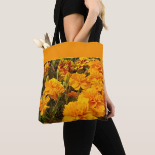 Golden Floral Marigold Flowers Tote Bag