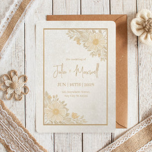 Golden Floral Minimalistic Wedding Invitation 