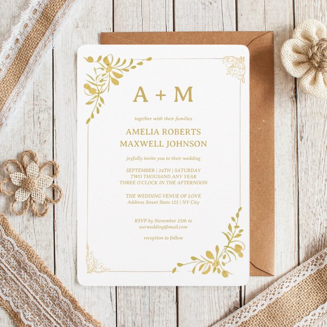 Golden Floral Minimalistic Wedding Invitation (Creator Uploaded)