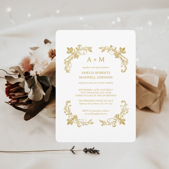 Golden Floral Minimalistic Wedding Invitation  (Creator Uploaded)