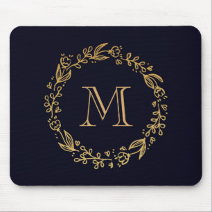 Golden Floral Monogram Mouse Pad
