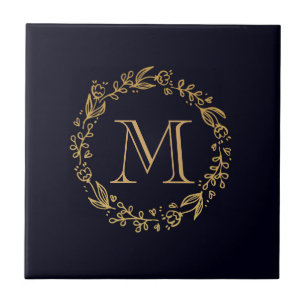 Golden Floral Monogram Tile