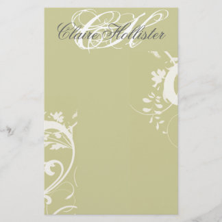 Golden Floral Monogrammed Swirls Feminine Stationery